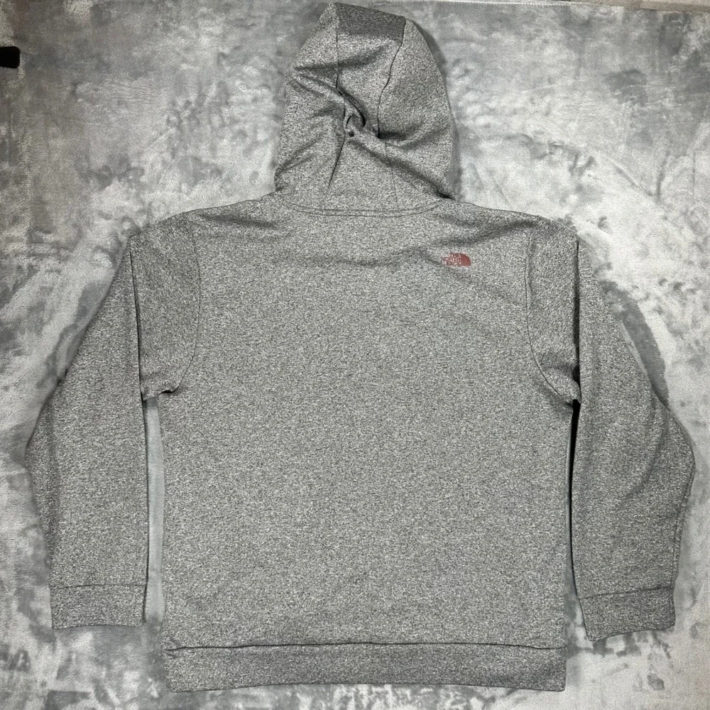 The North Face Mens XL Grey Heather Red Logo Fleece Pullover Hoodie A6S8 F14